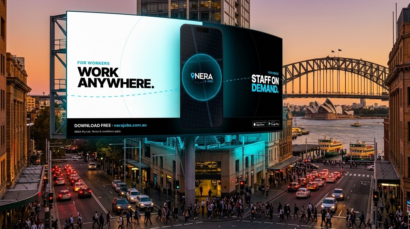 NERA Jobs billboard over Sydney Harbour