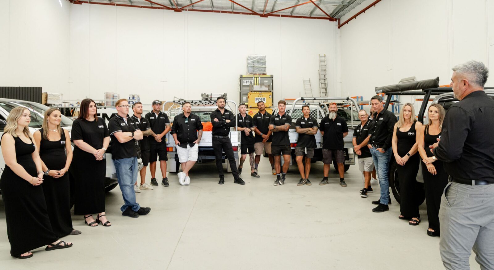 The full FMR Building & Construction crew in the workshop